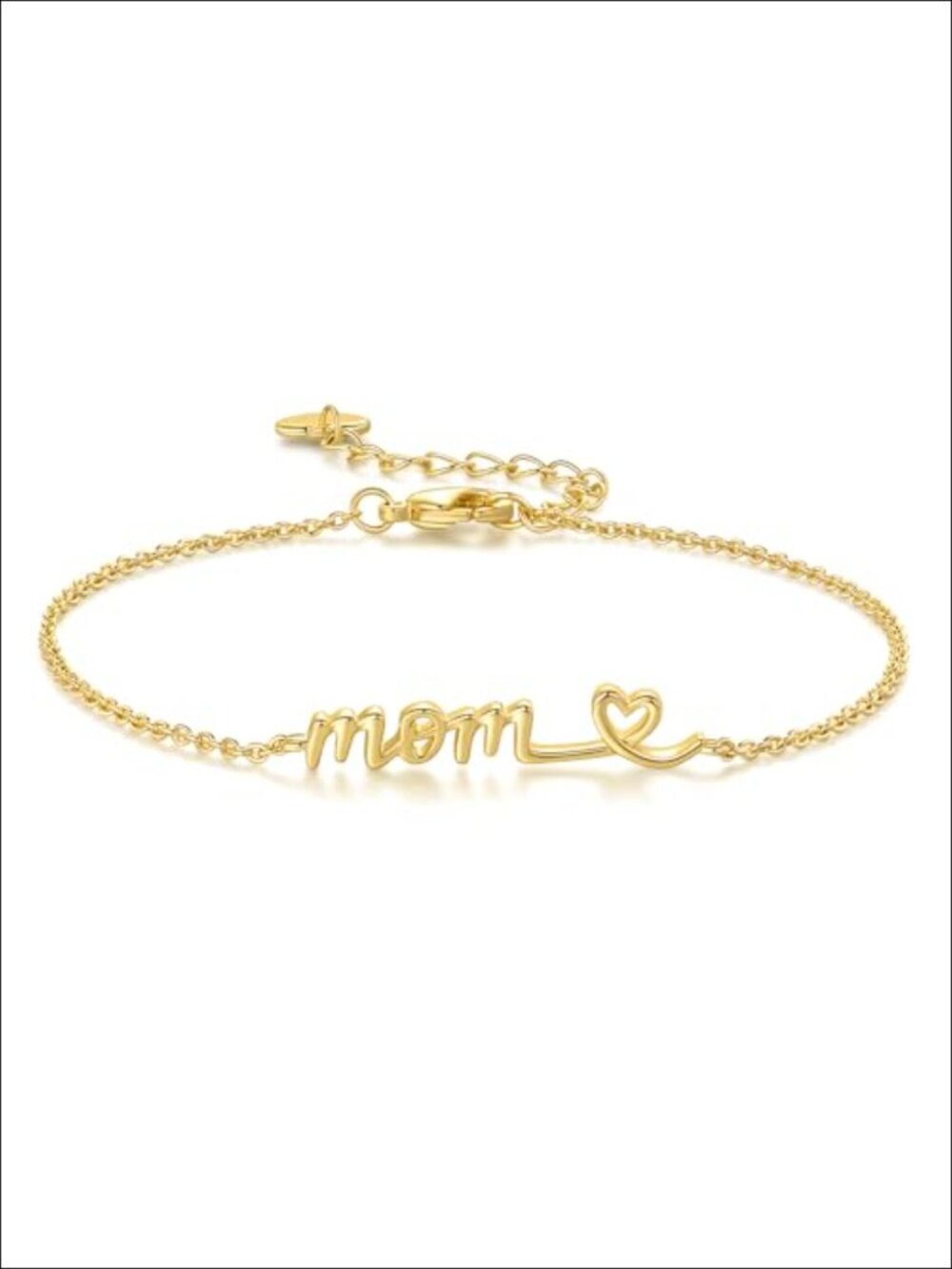 14K Gold Plated Mom Initials Heart Charm Bracelet Dainty Daily Wear